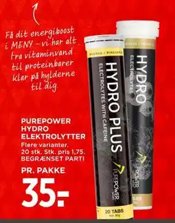 MENY PUREPOWER HYDRO ELEKTROLYTTER, DKK 35 tilbud