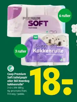 Coop 365 COOP Premium soft toiletpapir eller 365 hverdag køkkenrulle tilbud