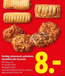 Lidl Hotdog, pizzasnack, pølsehorn, lunchbite eller focaccia tilbud