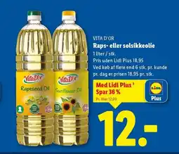 Lidl VITA D'OR Raps- eller solsikkeolie tilbud