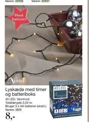 Lyskæde med timer og batteriboks, DKK 8