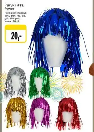 Paryk i ass. farver, DKK 20