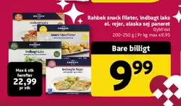 Løvbjerg Rahbek snack fileter, indbagt laks el. rejer, alaska sej paneret tilbud