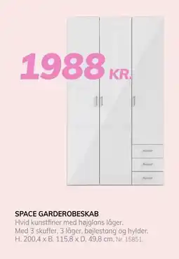 Daells Bolighus SPACE GARDEROBESKAB, DKK 1988 tilbud