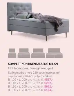 Daells Bolighus KOMPLET KONTINENTALSENG MILAN tilbud