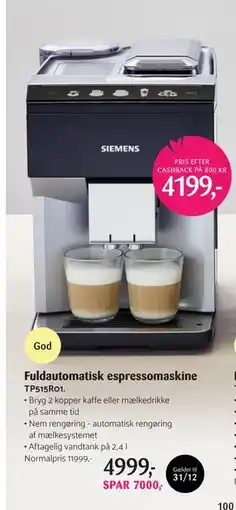 Kop & Kande Fuldautomatisk espressomaskine, DKK 4999 tilbud