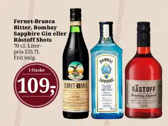 Dagli'Brugsen Fernet-Branca Bitter, Bombay Sapphire Gin eller Råstoff Shots tilbud