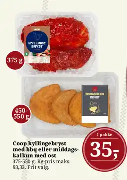 Dagli'Brugsen Coop kyllingebryst med bbq eller middags- kalkun med ost tilbud
