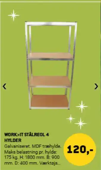 XL-BYG Work>it stålreol 4 hylder tilbud