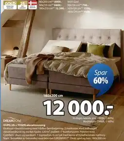 JYSK KUPELVA + TOSEN elevationsseng, DKK 12000 tilbud