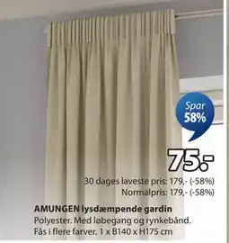 JYSK AMUNGEN lysdæmpende gardin, DKK 75 tilbud