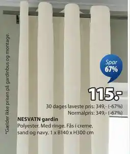 JYSK NESVATN gardin, DKK 115 tilbud
