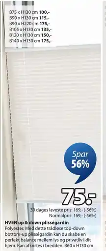 JYSK HVEN up & down plisségardin tilbud