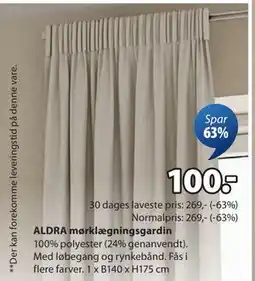 JYSK ALDRA mørklægningsgardin, DKK 100 tilbud