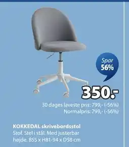 JYSK KOKKEDAL skrivebordsstol, DKK 350 tilbud