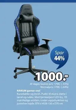 JYSK RANUM gamer-stol, DKK 1000 tilbud
