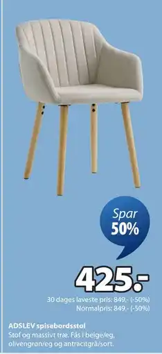 JYSK ADSLEV spisebordsstol, DKK 425 tilbud