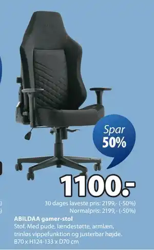 JYSK ABILDAA gamer-stol, DKK 1100 tilbud
