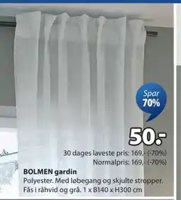 JYSK BOLMEN gardin, DKK 50 tilbud