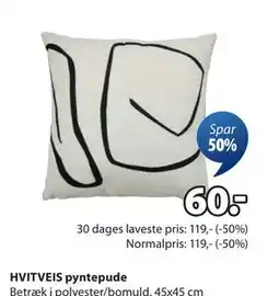 JYSK HVITVEIS pyntepude, DKK 60 tilbud