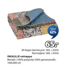 JYSK INKALILJE vattæppe, DKK 65 tilbud