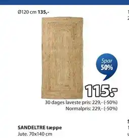 JYSK SANDELTRE tæppe tilbud
