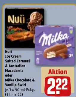 REWE DE Nuii Ice Cream Salted Caramel & Australian Macadamia oder Milka Chocolate & Vanille Swirl tilbud