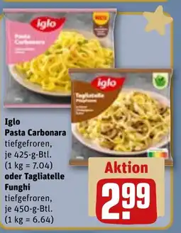 REWE DE Iglo Pasta Carbonara , oder Tagliatelle Funghi tilbud