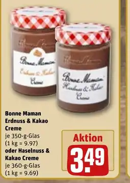 REWE DE Bonne Maman Erdnuss & Kakao Creme , oder Haselnuss & Kakao Creme tilbud
