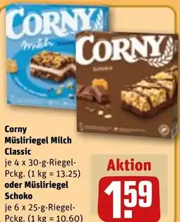 REWE DE Corny Müsliriegel Milch Classic , oder Müsliriegel Schoko tilbud
