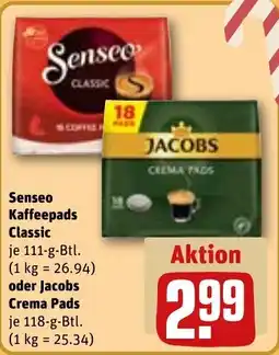 REWE DE Senseo Kaffeepads Classic , oder Jacobs Crema Pads tilbud