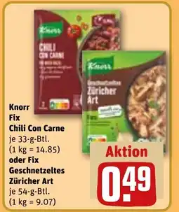 REWE DE Knorr Fix Chili Con Carne , oder Fix Geschnetzeltes Züricher Art tilbud