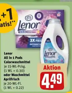 REWE DE lenor All in 1 Pods Colorwaschmittel , oder Waschmittel Aprilfrisch tilbud
