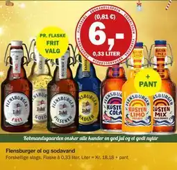 Købmandsgården Flensburger øl og sodavand, DKK 6 tilbud