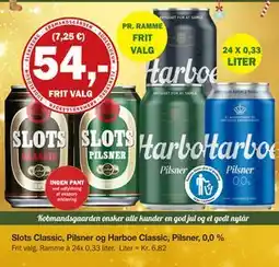 Købmandsgården Slots Classic, Pilsner og Harboe Classic, Pilsner, 0,0 %, DKK 54 tilbud