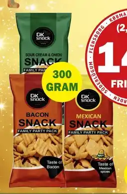 Købmandsgården DK Snack Sour Crem & Onion, Bacon Snack, Mexican Snack, DKK 14.95 tilbud