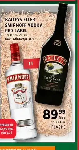 Scandinavian Park BAILEYS ELLER SMIRNOFF VODKA RED LABEL, DKK 89.99 tilbud