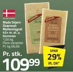 Fleggaard Mads Skjern Skæreost Mellemlagret 45+ m. el. u. Kommen, DKK 109.99 tilbud