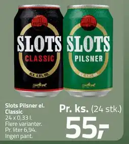 Fleggaard Slots Pilsner el. Classic, DKK 55 tilbud