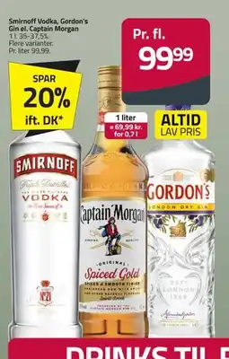 Fleggaard Smirnoff Vodka, Gordon’s Gin el. Captain Morgan, DKK 99.99 tilbud