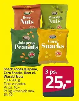 Fleggaard Snack Foods Jalapeño, Corn Snacks, Beer el. Wasabi Nuts, DKK 25 tilbud