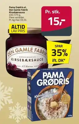 Fleggaard Pama Grødris el. Den Gamle Fabrik Kirsebærsauce, DKK 15 tilbud