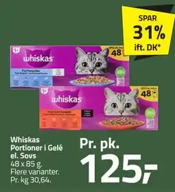Fleggaard Whiskas Portioner i Gelé el. Sovs, DKK 125 tilbud