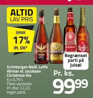 Grimbergen Noël, Leffe Winter el. Jacobsen Christmas Ale, DKK 99.99