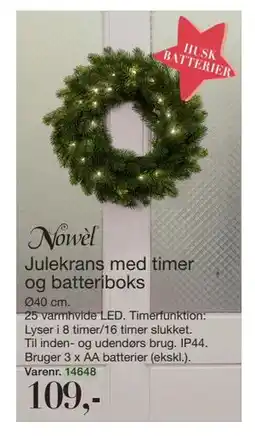 Harald Nyborg Julekrans med timer og batteriboks, DKK 109 tilbud