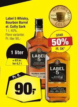 Calle Label 5 Whisky, Bourbon Barrel el. Cutty Sark, DKK 90 tilbud