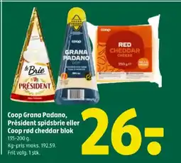 Coop 365 Coop Grana Padano, Président spidsbrie eller Coop rød cheddar blok tilbud