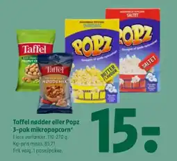 Coop 365 Taffel nødder eller Popz 3-pak mikropopcorn tilbud