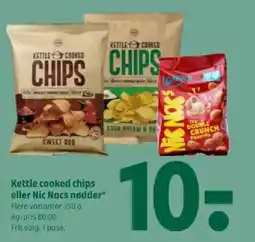 Coop 365 Kettle cooked chips eller Nic Nacs nødder tilbud