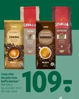Coop 365 Coop eller Gevalia hele kaffe bønner tilbud